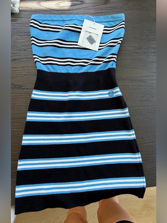 CHANEL Dresses & Skirts - Authentic pre-fall 2024 CHANEL Blue, Black & White Striped Tube Knit Dress